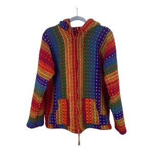 Ecuadorian NWOT Unisex  100% Sheep's Wool Multicolor Zipper Front Jacket Sz L‎